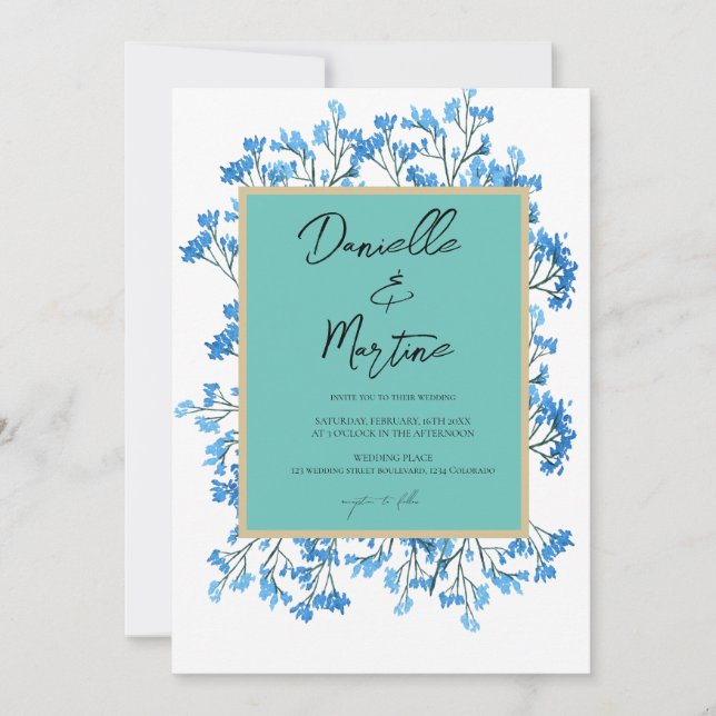 Invitation Floral Periwinkle Mariage élégant (Devant)