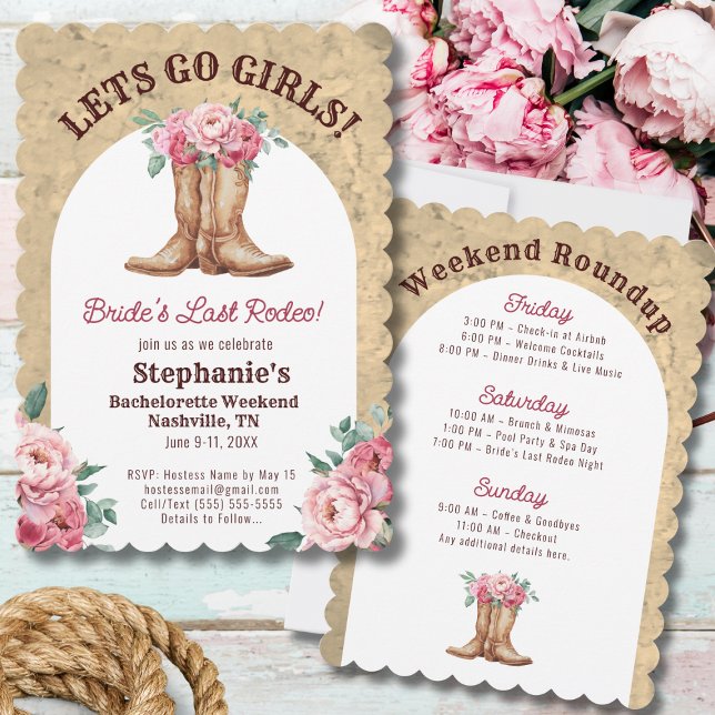 Invitation Floral Pink Cowgirl Bachelorette Girls Week-end (Créateur téléchargé)