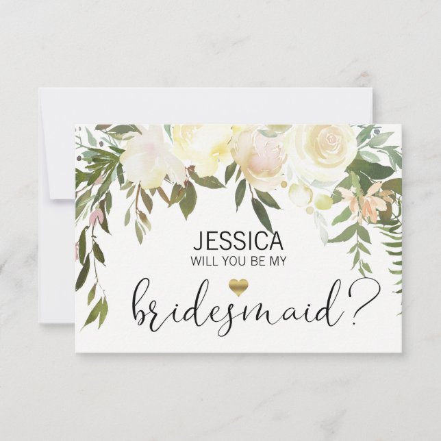Invitation Floral Pink Cream Serez-vous ma servante d'honneur (Devant)