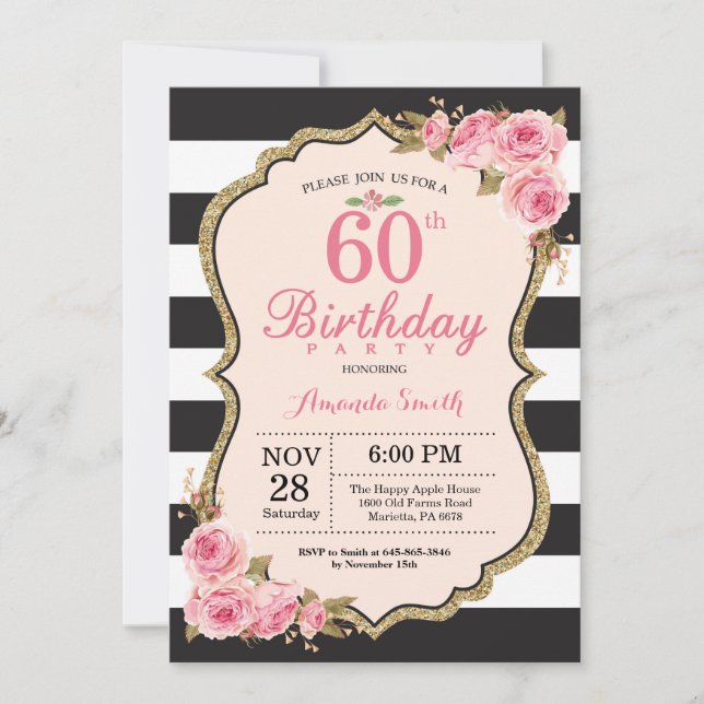 Invitation Floral Pink Peonies 60e anniversaire de fête Invit (Devant)