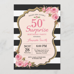 Invitation Floral Pink Peonies Surprise 50e anniversaire