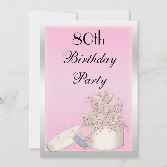 Invitation Floral Pink & Silver 80e anniversaire (Devant)
