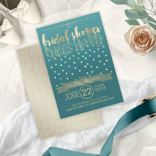 Invitation Floral Pluie Fête des mariées Blue Gold ID303