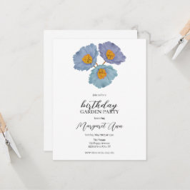 Invitation Floral Poppy bleu moderne Anniversaire Jardin