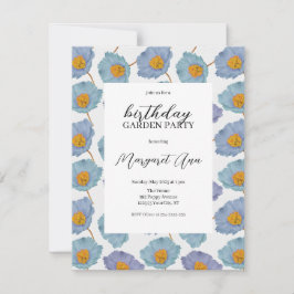 Invitation Floral Poppy bleu moderne Anniversaire Jardin