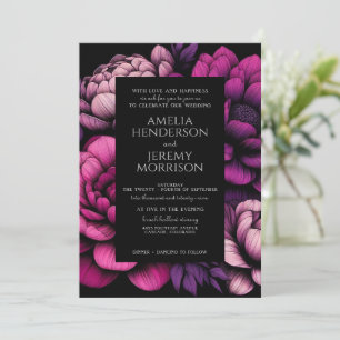 Invitation Floral pourpre gras avec code QR