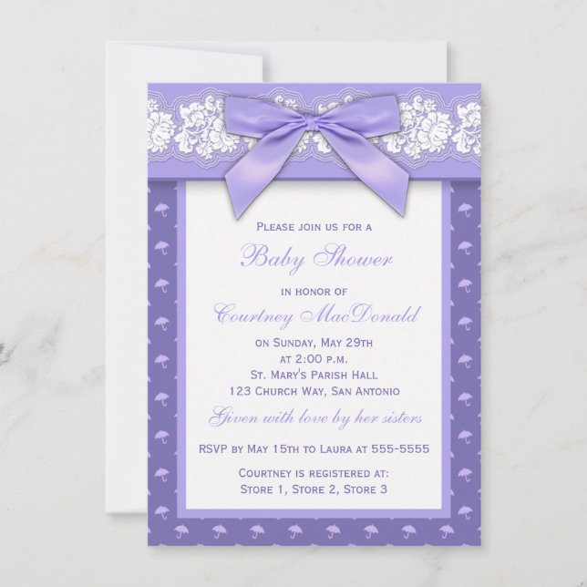 Invitation floral pourpre IMPRIMÉ de baby shower (Devant)