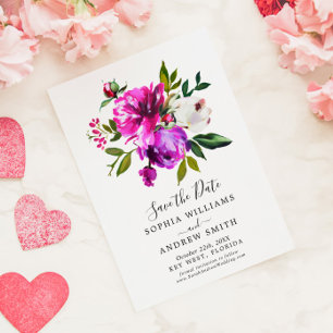 Invitation Floral pourpre & verdure Enregistrer la date Invit