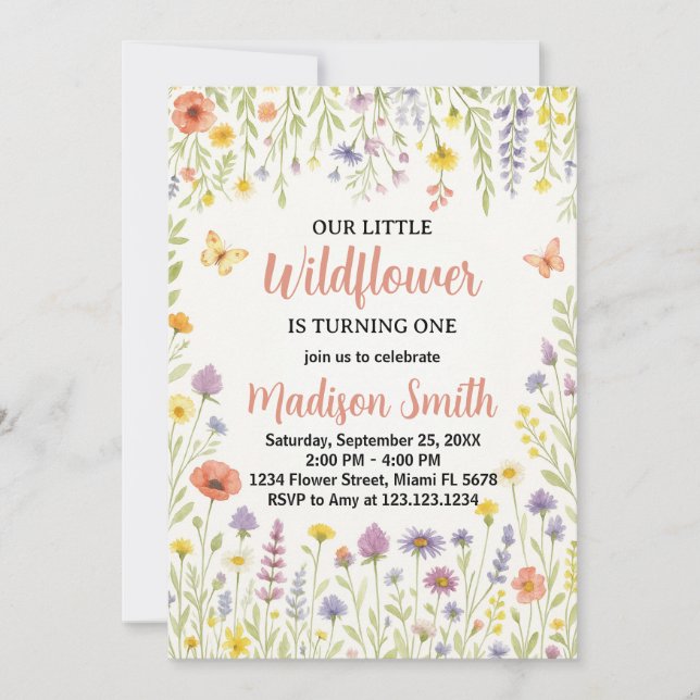 Invitation Floral Premier anniversaire (Devant)