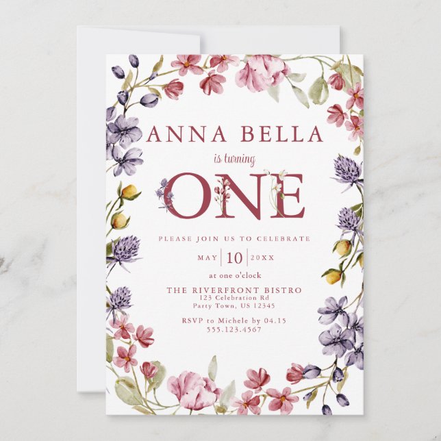 Invitation Floral Premier anniversaire (Devant)