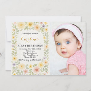 Invitation Floral Premier Anniversaire avec photo