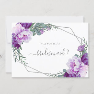 Invitation Floral Purple & Argent Serez-Vous Ma Femme D'Accue