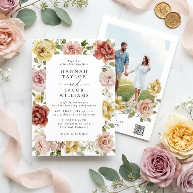 Invitation Floral QR Code Photo Wildflower Spring Wedding (Créateur téléchargé)