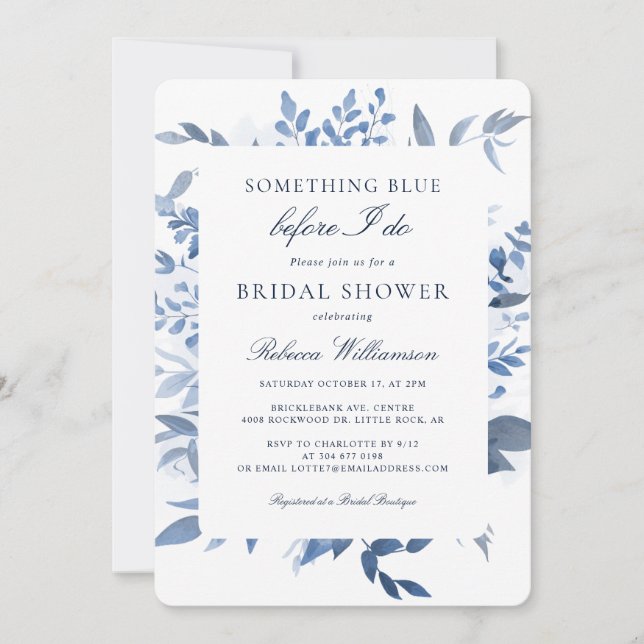 Invitation Floral Quelque chose de bleu Fête des mariées aqua (Devant)
