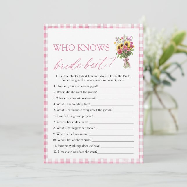 Invitation Floral Qui Connaît La Mariée Meilleur Jeu De Fête  (Debout devant)