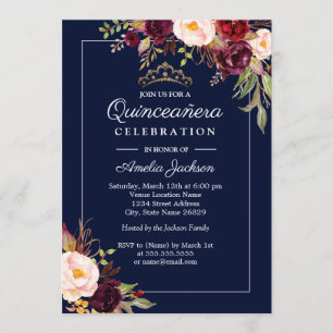 Invitation Floral Quinceanera de la Marine moderne