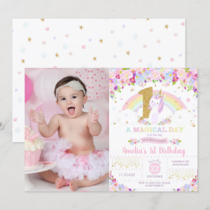 Invitation Floral Rainbow pour le 1er anniversaire