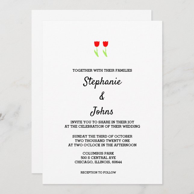 Invitation Floral Red Tulips Flower Abstrait Cute Mariage (Devant / Derrière)