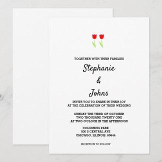 Invitation Floral Red Tulips Flower Abstrait Cute Mariage