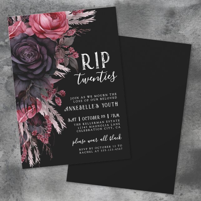 Invitation Floral RIP 20s Mort à ma jeunesse 30e anniversaire (Floral RIP 20s Death To My Youth 30th Birthday Invitation)