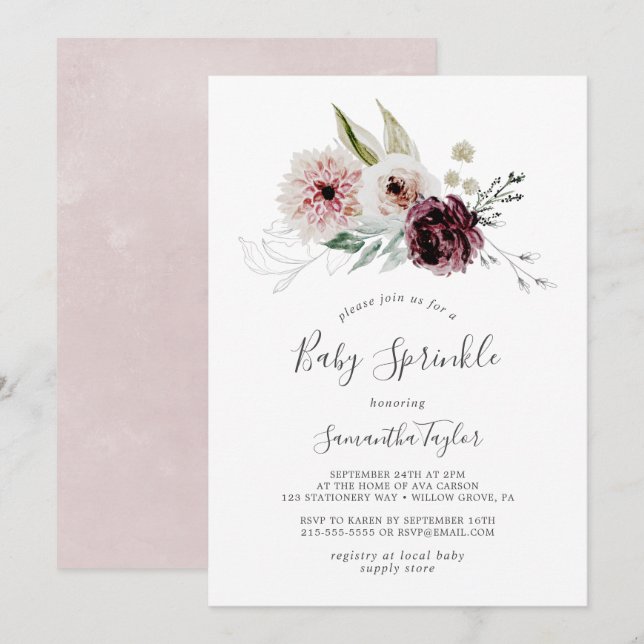 Invitation Floral Romance Baby Sprinkel (Devant / Derrière)
