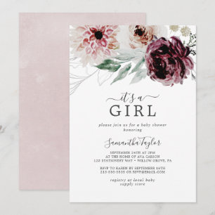 Invitation Floral Romance C'est un Baby shower de fille