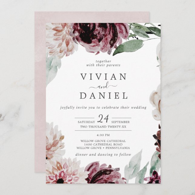 Invitation Floral Romance Mariage Décontracté (Devant / Derrière)