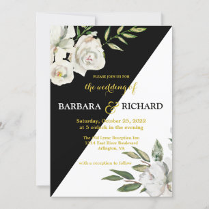 Invitation Floral Romantique noir & blanc Mariage  