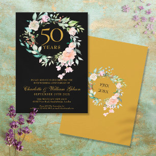 Invitation Floral rose 50e anniversaire Mariage d'or