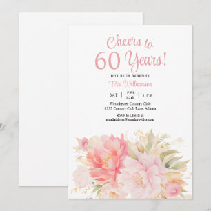 Invitation Floral rose 60e anniversaire encourage à 60 ans
