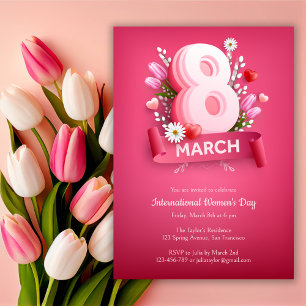 Invitation Floral rose 8 mars Fête des femmes