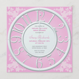 Invitation Floral rose autour de l'horloge Fête des mariées I