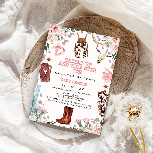 Invitation Floral rose Baby shower de rodéo occidental (Cowgirl Baby Shower Invitation, Rodeo Baby Shower Invitation Girls, Western Country Baby Shower)