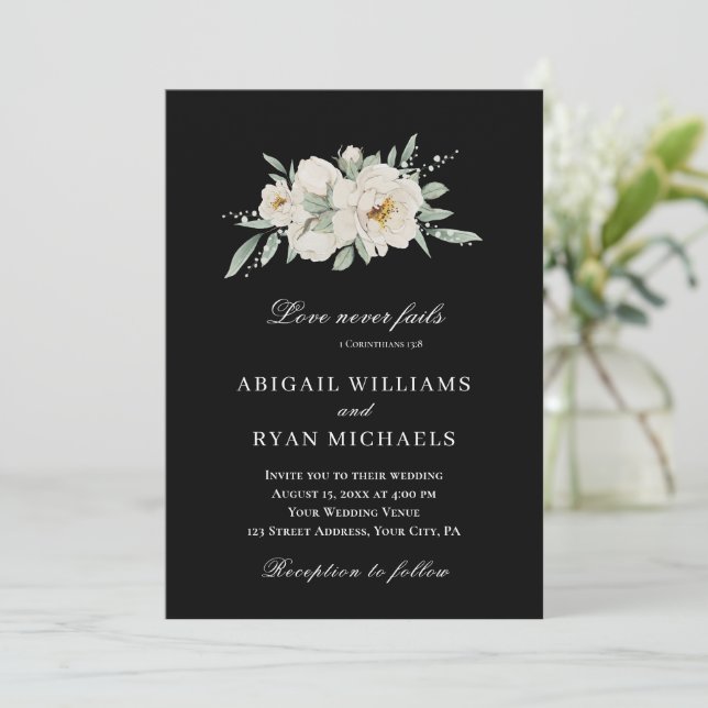 Invitation Floral rose blanche sur le Mariage de la Bible chr (Debout devant)