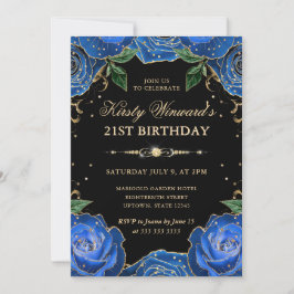 Invitation Floral Rose bleu et or 21e anniversaire