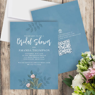 Invitation Floral rose Botanique Vintage Élégant Rose QR Code