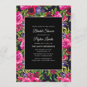 Invitation Floral rose chaud sur Fête des mariées noire