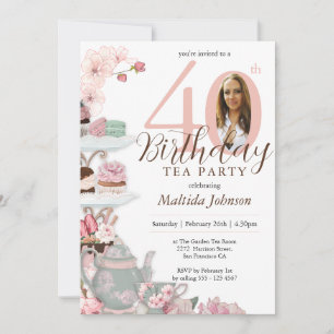 Invitation Floral Rose Custom Photo Tea Party 40e anniversair