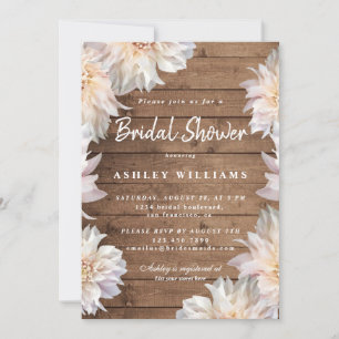 Invitation Floral rose Dahlia Fête des mariées en bois rustiq