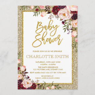 Invitation floral rose de baby shower de Bourgogne