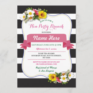 Invitation Floral rose  de la fête du Hen