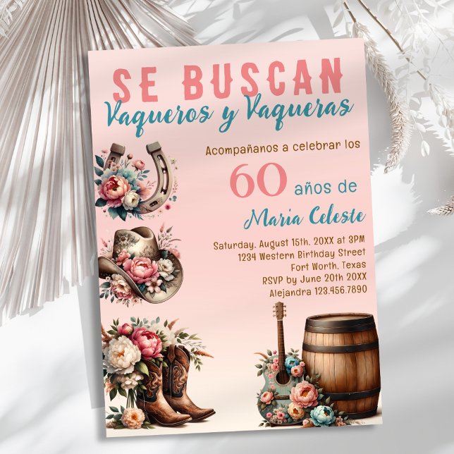 Invitation Floral rose espagnol Cowboy occidental 60e anniver (Créateur téléchargé)