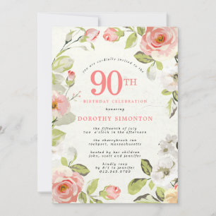 Invitation Floral rose et blanc 90e anniversaire