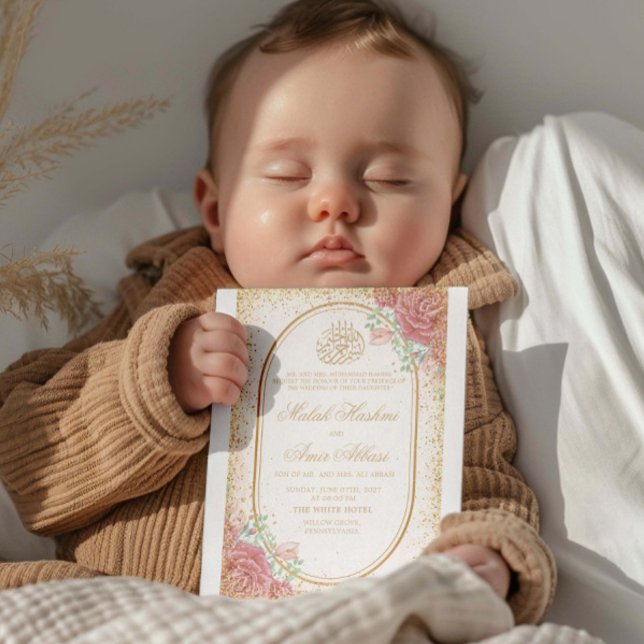 Invitation Floral rose et Rose Gliter musulman mariage musulm (Créateur téléchargé)