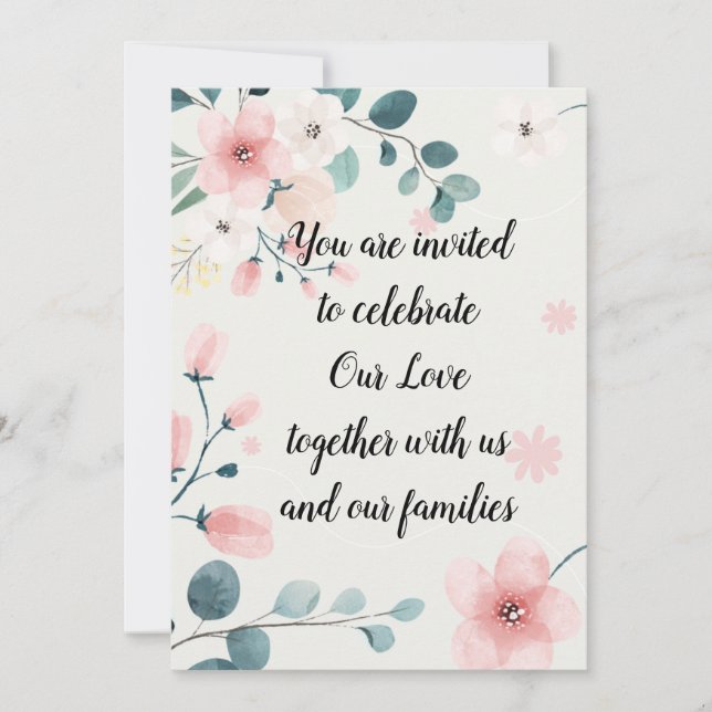 Invitation Floral rose et Turquoise (Devant)