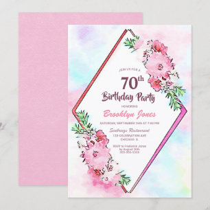 Invitation Floral rose Géométrique 70e anniversaire
