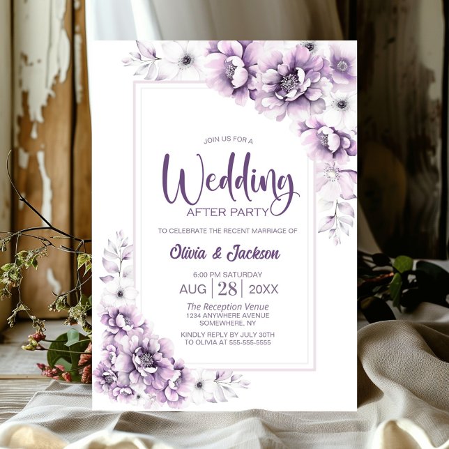 Invitation Floral rose Mariage après la fête (Créateur téléchargé)