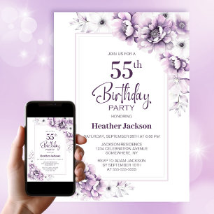 Invitation Floral rose moderne 55e fête d'anniversaire