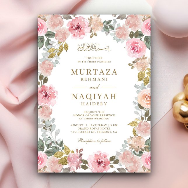 Invitation Floral rose moderne Mariage musulman musulman musu (Créateur téléchargé)