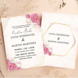 Invitation Floral rose moderne or espagnol Nuestra Boda